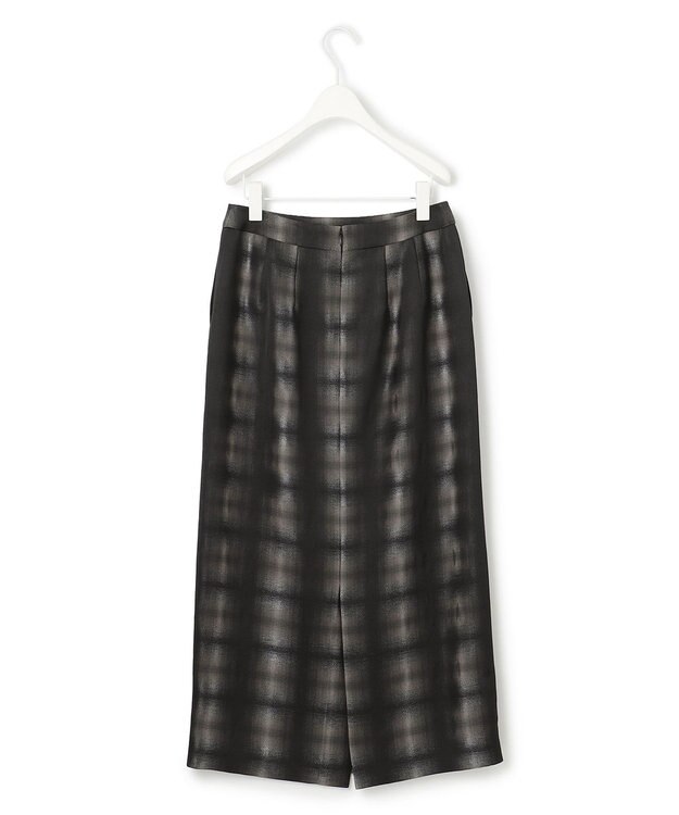 ICB 【洗える】シャイニーオンブレーチェック ストレートスカート ブラック系