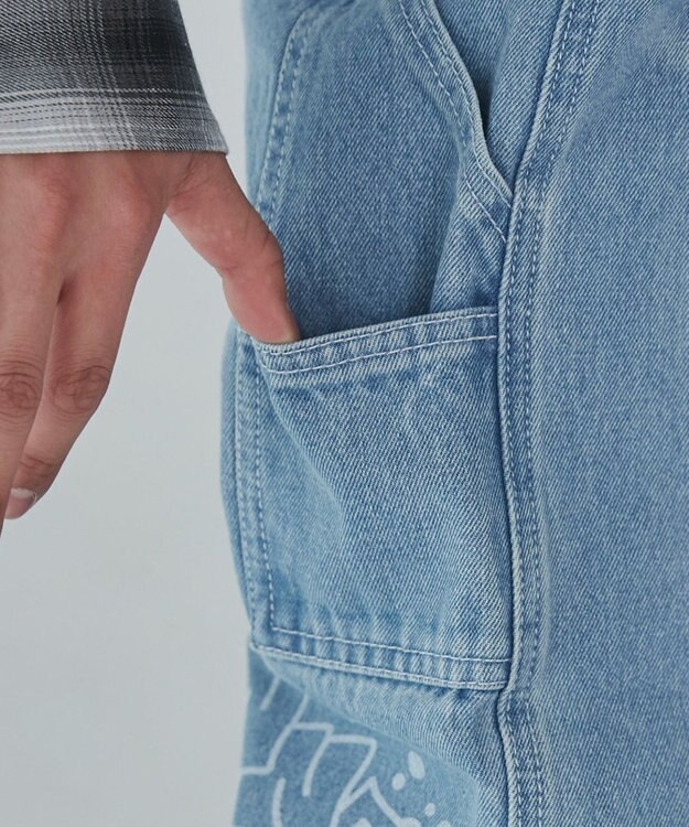 WEGO 【ウエスト紐で調整】イージーペインターグラフィックデニムパンツ 柄1