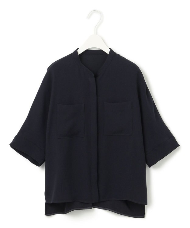 ICB L 【洗える】ライトダブルクロス クロップドシャツ ネイビー系