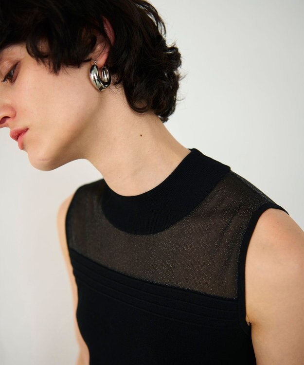 GRACE CONTINENTAL ラメシアープリーツニットワンピース ブラック