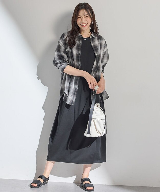 ANY L オンブレーチェックオーバーシャツ モノトーン系