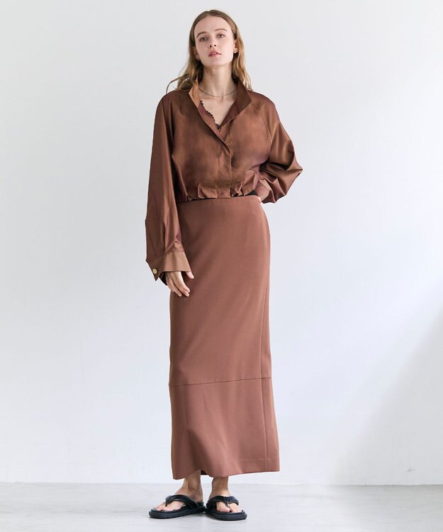 BEIGE， SULFUR / シルク混ショート丈バルーンブルゾン Brown