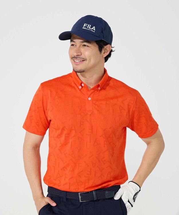 FILA GOLF／marie claire 【FILA GOLF】メッシュ加工ロゴ半袖ポロシャツ オレンジ