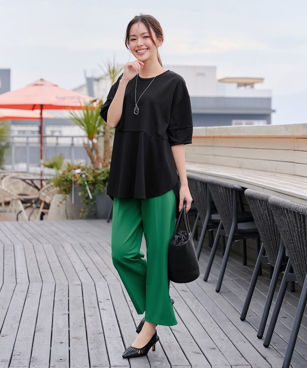 Tiaclasse 【日本製・洗える・接触冷感・吸水速乾・UVカット】サーラドライ・ワイドパンツ グリーン