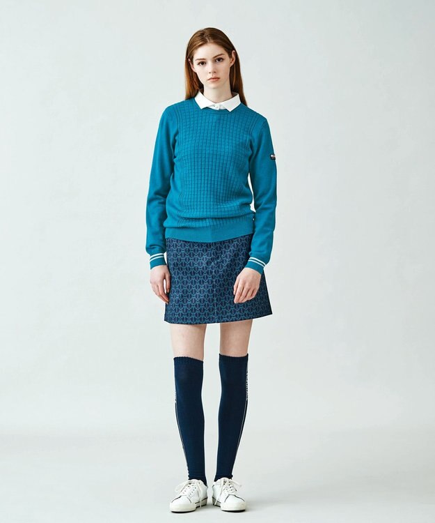 23区GOLF 【WOMEN】【洗える】格子柄  カラーニット ピーコックグリーン系