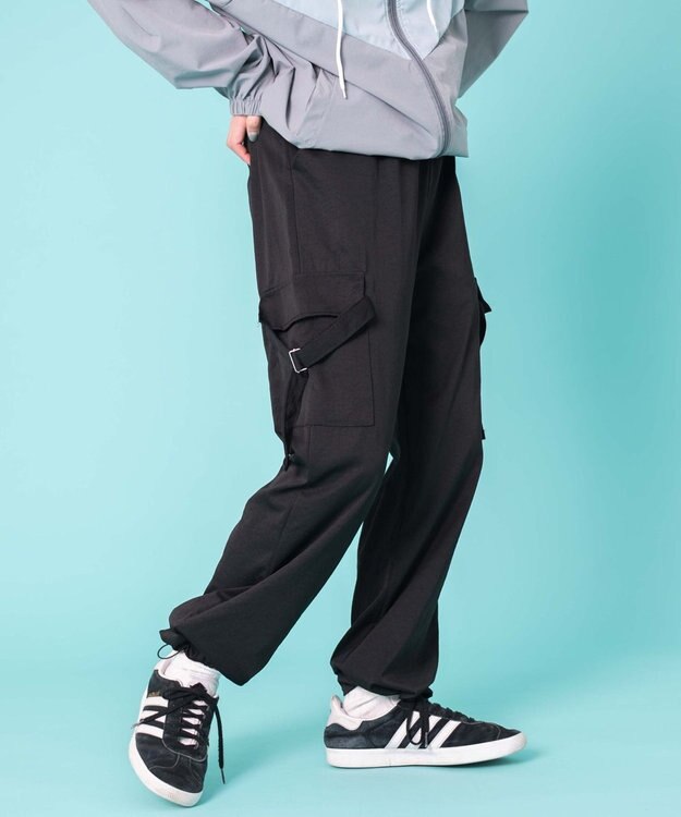 WEGO 【ウエストゴム】サイドベルトカーゴパンツ ブラック