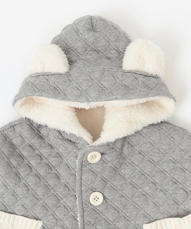 組曲 KIDS 【90㎝】くま耳 キルトマント グレー系