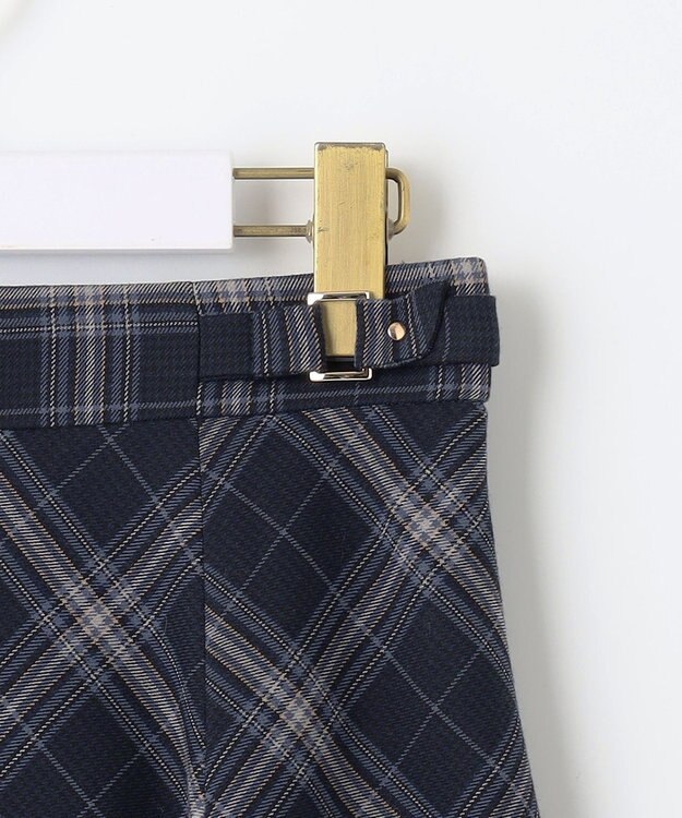 ANY SIS 【洗える】ベルトポイントフレア スカート ネイビー系チェック