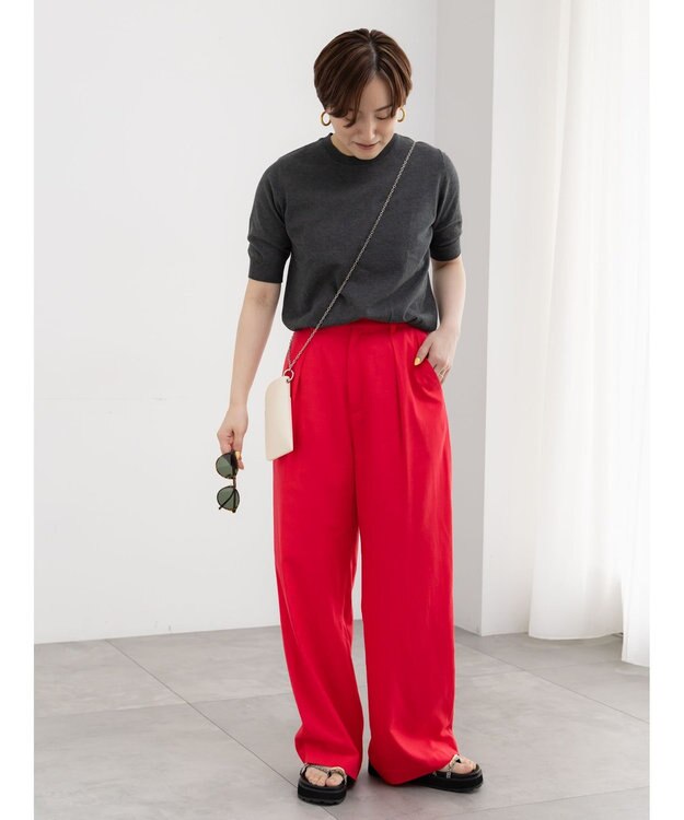 Te chichi レーヨンリネンストレートパンツ レッド