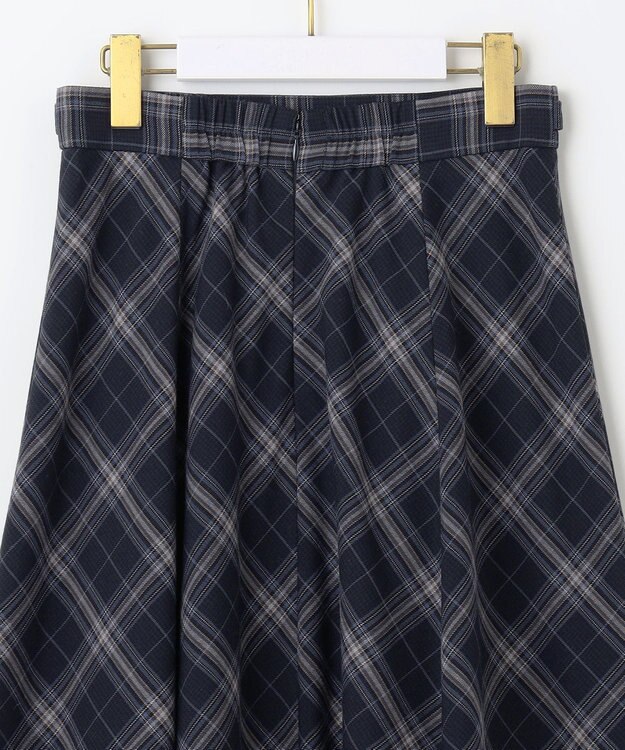 ANY SIS 【洗える】ベルトポイントフレア スカート ネイビー系チェック