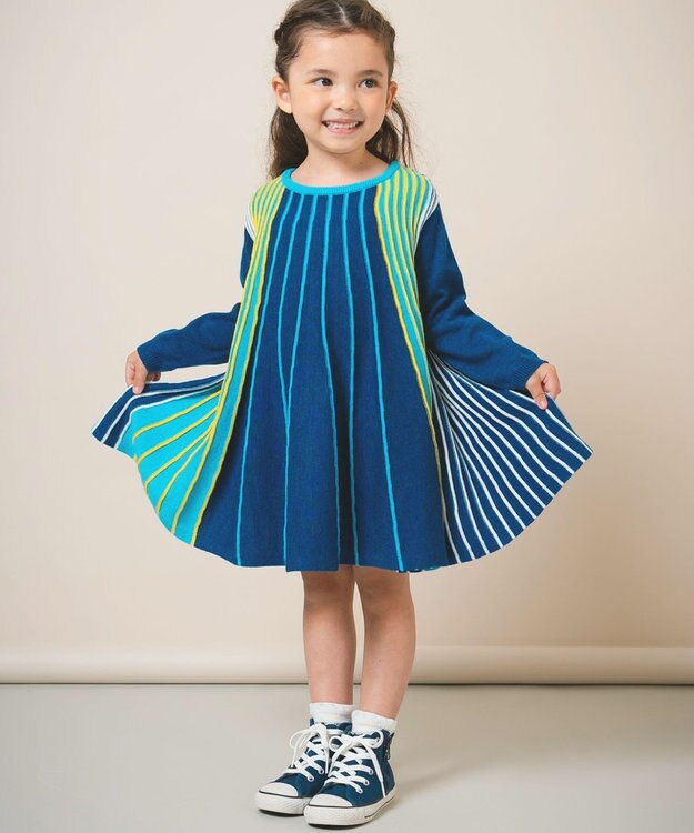 ami amie マルチカラーストライプワンピース85cm～130cm ネイビー