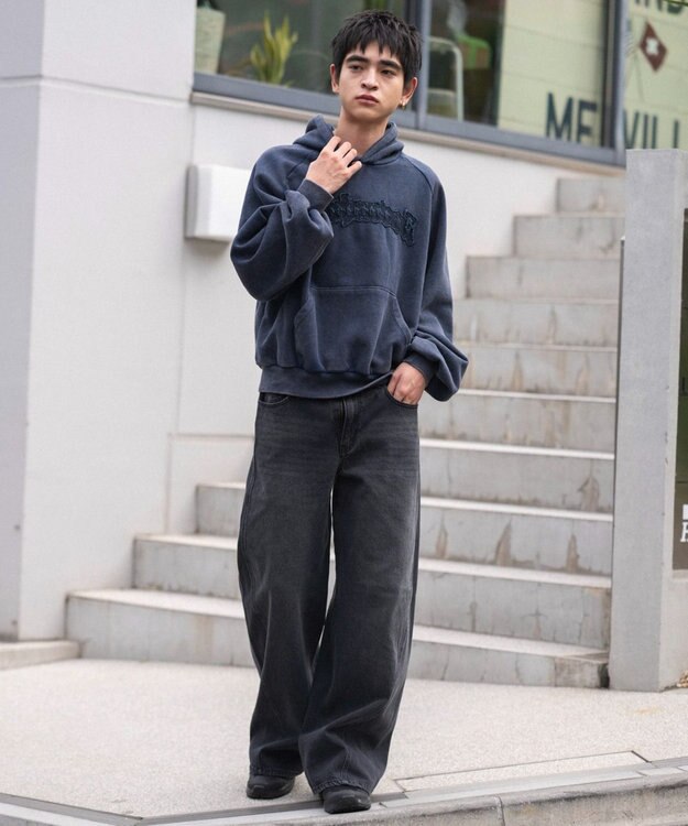 WEGO ショートグラフィックプルパーカー ネイビー