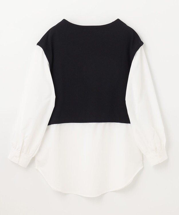 ANY 【洗える】異素材コンビ レイヤードトップス ブラック×ホワイト