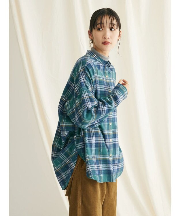 CRAFT STANDARD BOUTIQUE チェックバンドカラーサークルブラウス Green