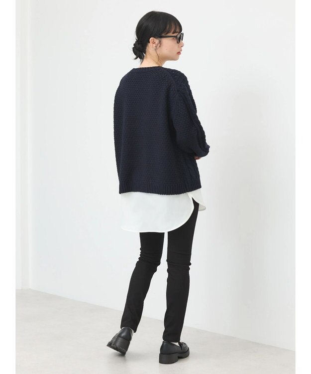 earth music&ecology ウォッシャブルケーブルプルオーバー Navy