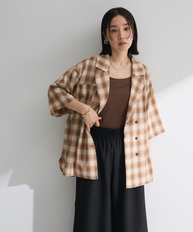 Green Parks チェック５分袖ジャケット Beige