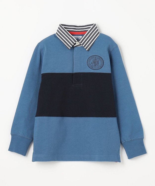 J.PRESS KIDS 【110-130cm】襟ストライプ ブロッキングポロシャツ ブルー系2