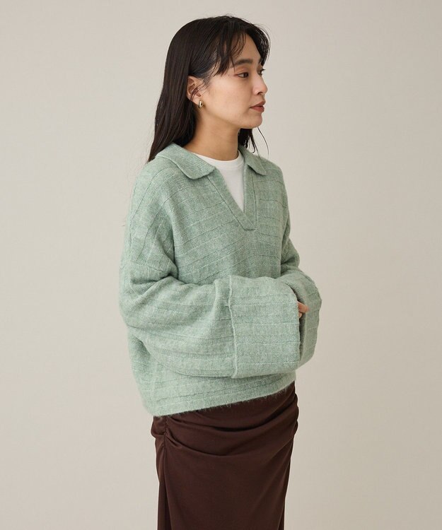 CRAFT STANDARD BOUTIQUE ロールアップ袖ショート丈ニットプルオーバー Green