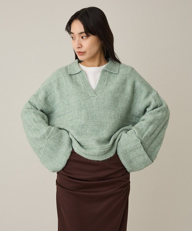 CRAFT STANDARD BOUTIQUE ロールアップ袖ショート丈ニットプルオーバー Green