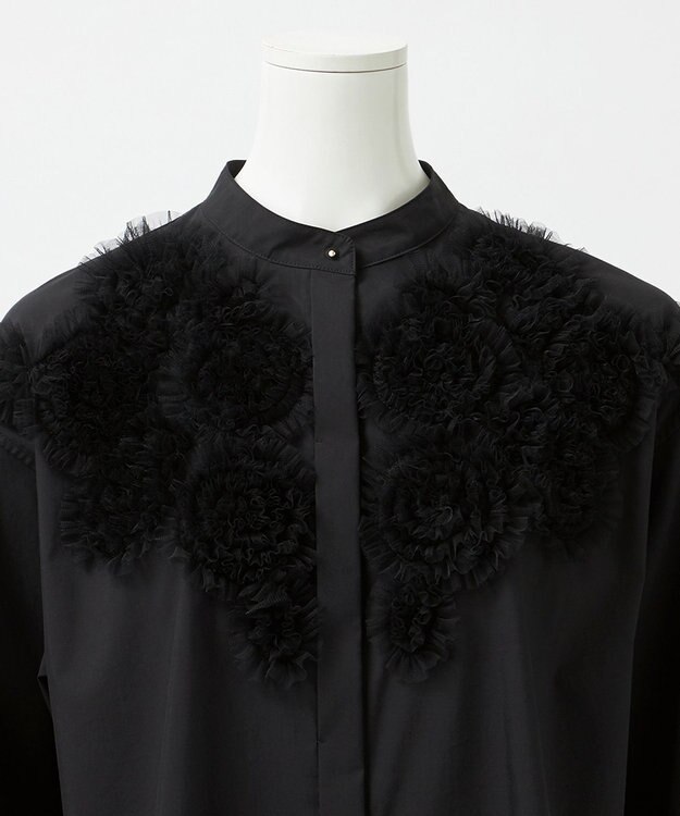 23区 S 【GOLD LABEL】ライトタフタ チュール刺繍 シャツ ブラック系