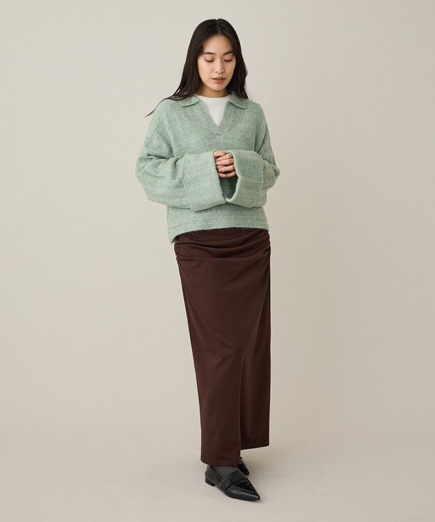 CRAFT STANDARD BOUTIQUE ロールアップ袖ショート丈ニットプルオーバー Green