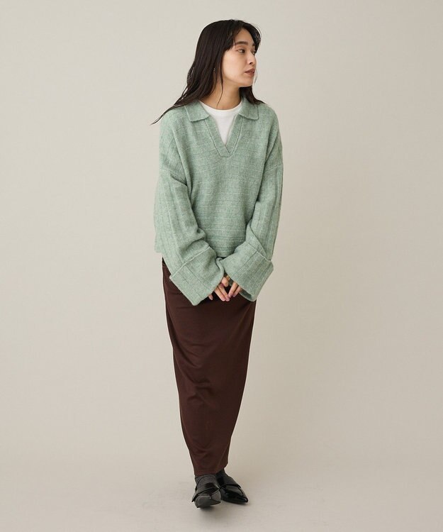 CRAFT STANDARD BOUTIQUE ロールアップ袖ショート丈ニットプルオーバー Green