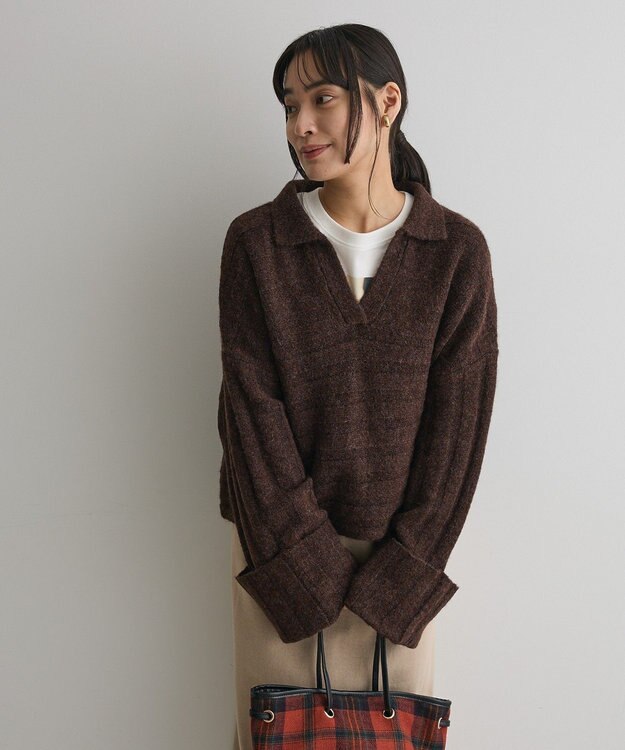 CRAFT STANDARD BOUTIQUE ロールアップ袖ショート丈ニットプルオーバー Brown