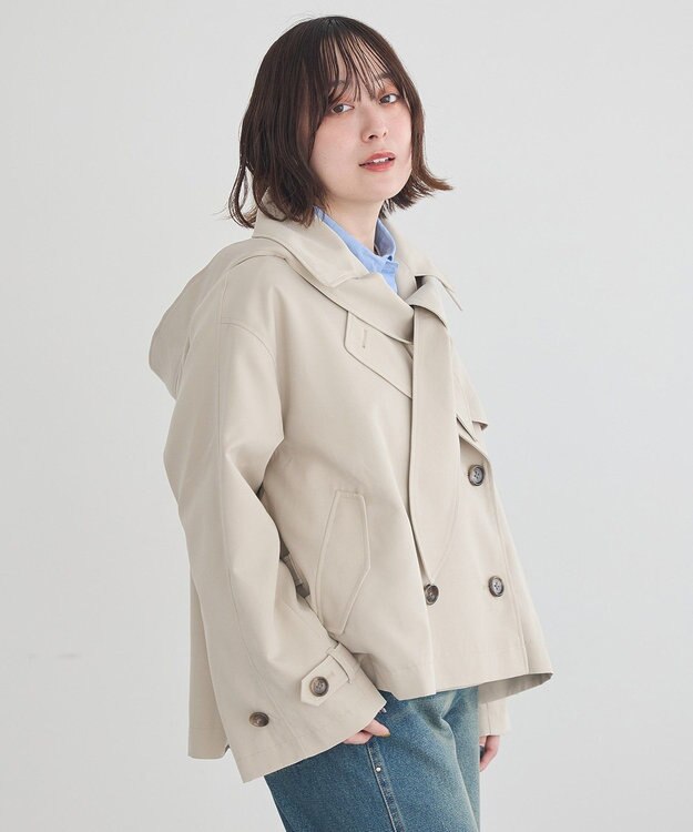 earth music&ecology 2WAYフードショートフレアトレンチ Beige