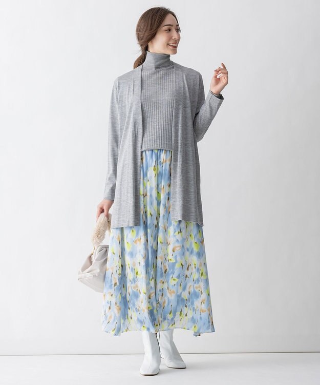 自由区 L 【洗える】カシミヤシルクブレンド タートルネックニット (検索番号:JJ47) ライトグレー系