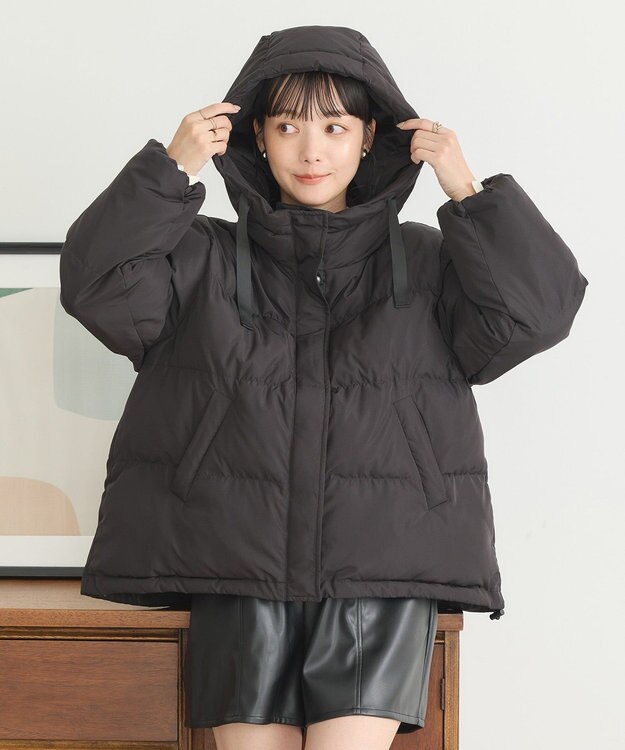 earth music&ecology フーディーパファーブルゾン ブラック