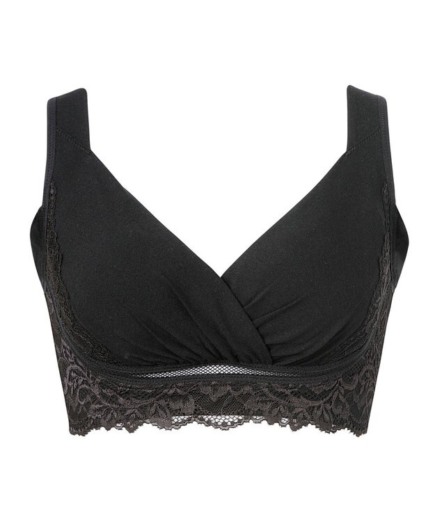BRADELIS New York 【BRADELIS NewYork peace】綿混キャッチャーカップレースブラ25  ノンワイヤー 補正下着 補整 谷間メイク ブラック