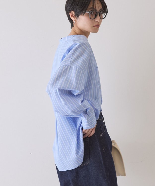 AMERICAN HOLIC 【イージーケア】ストライプVネックシャツ Sax