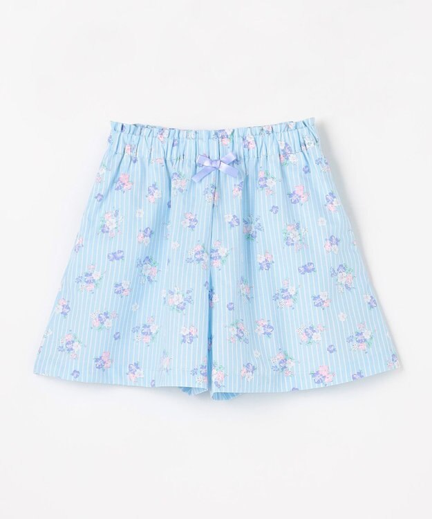 ANY KIDS 【綿100%/接触冷感】ひんやり キュロット サックスブルー×ストライプ花柄