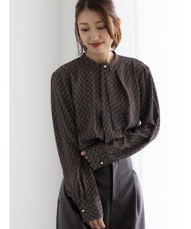 Te chichi パターンアソートボウタイブラウス チャコールグレー