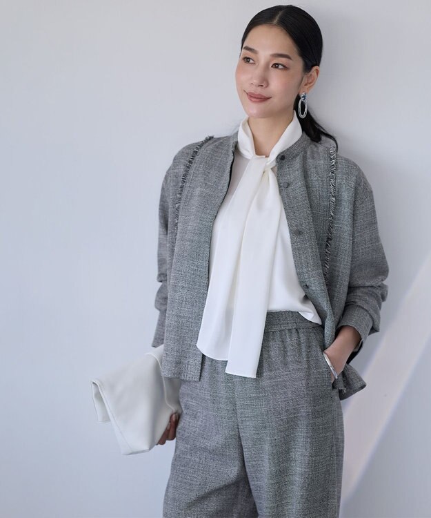 ICB L ライトスラブツイード シャツジャケット ブラック×オフホワイトミックス