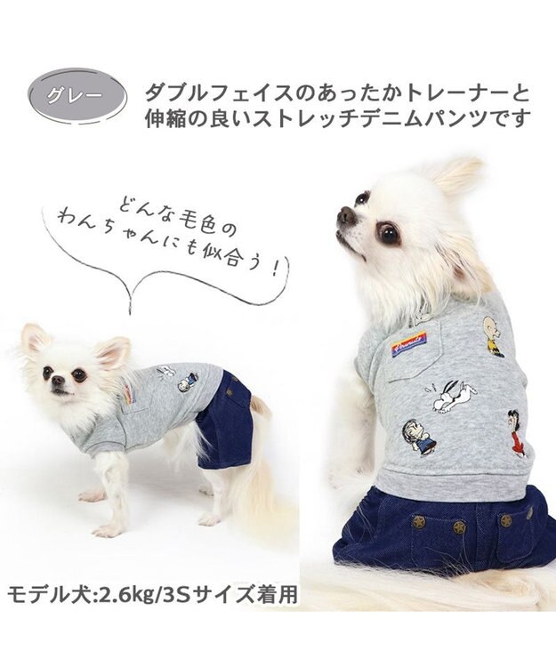 PET PARADISE スヌーピー パンツ つなぎ 《刺繍 ホワイト グレー》【小型犬】 グレー