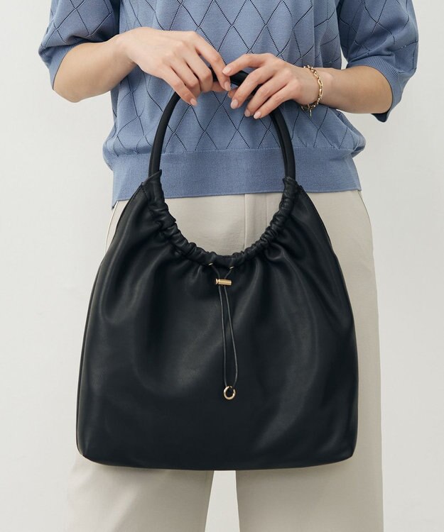 J.PRESS LADIES 【A4サイズ収納可】ドロストギャザー トート バッグ ブラック系