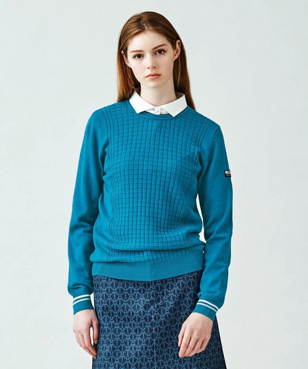 23区GOLF 【WOMEN】【洗える】格子柄  カラーニット ピーコックグリーン系