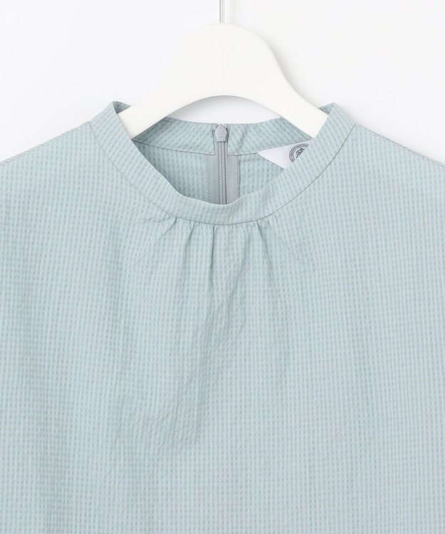 J.PRESS LADIES 【洗える】アセテートレーヨンコットンチェック ペプラム ブラウス ミント系3