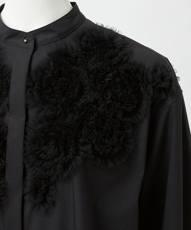 23区 S 【GOLD LABEL】ライトタフタ チュール刺繍 シャツ ブラック系