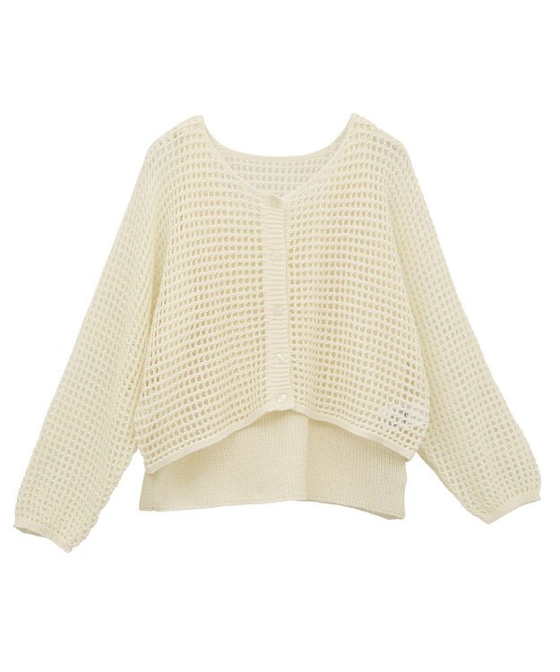 earth music&ecology ＳＥＴ２点メッシュニットカーディガン＋ビスチェ Ivory