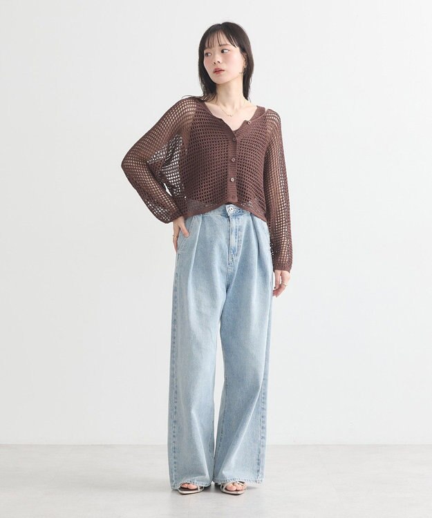 earth music&ecology ＳＥＴ２点メッシュニットカーディガン＋ビスチェ Brown