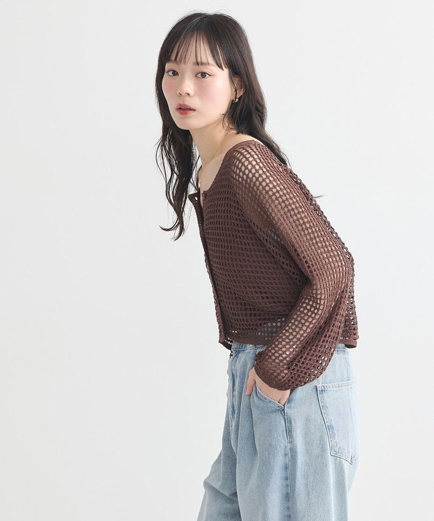earth music&ecology ＳＥＴ２点メッシュニットカーディガン＋ビスチェ Brown