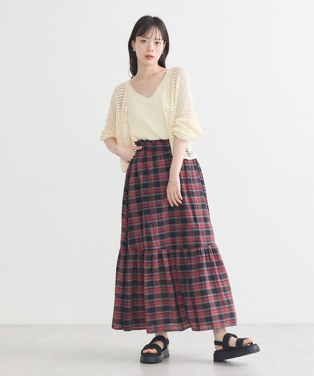 earth music&ecology ＳＥＴ２点メッシュニットカーディガン＋ビスチェ Ivory