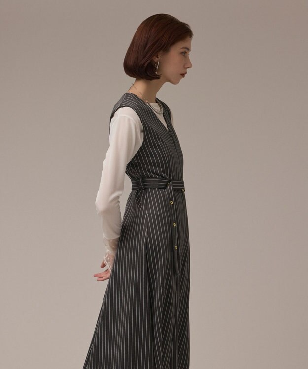 GRACE CONTINENTAL ストライプジャージワンピース グレー