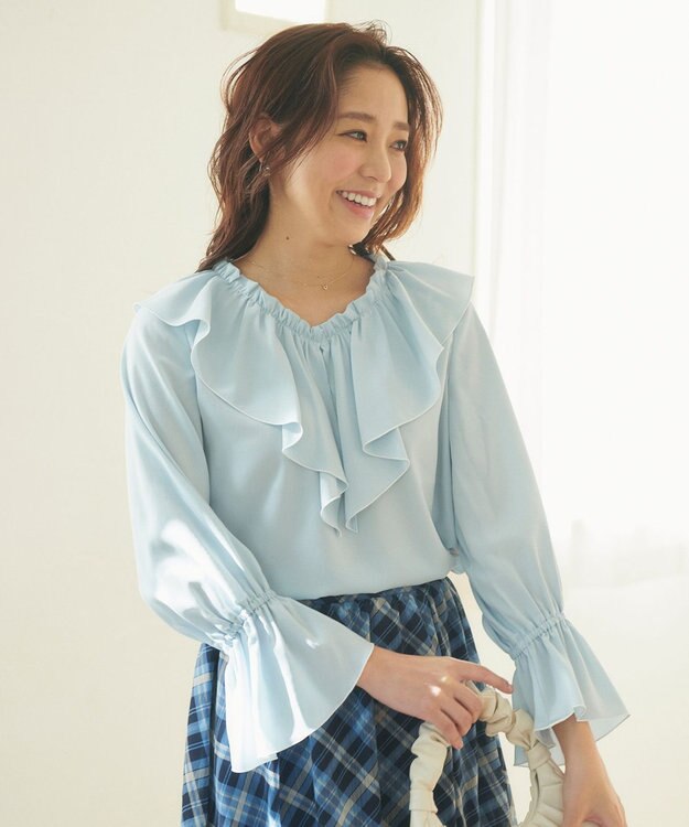 Feroux メローラッフル ブラウス スカイブルー系