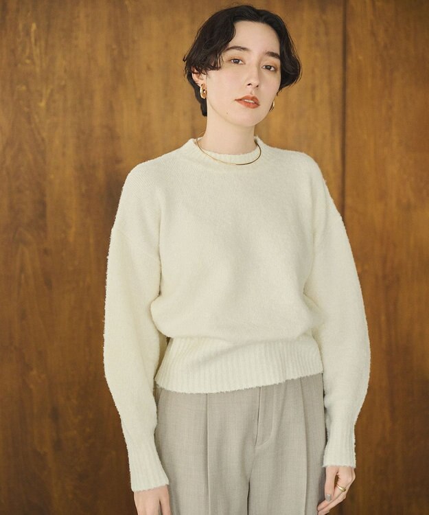 #Newans 【洗える】クロップドバルーンボリュームスリーブニット ホワイト系