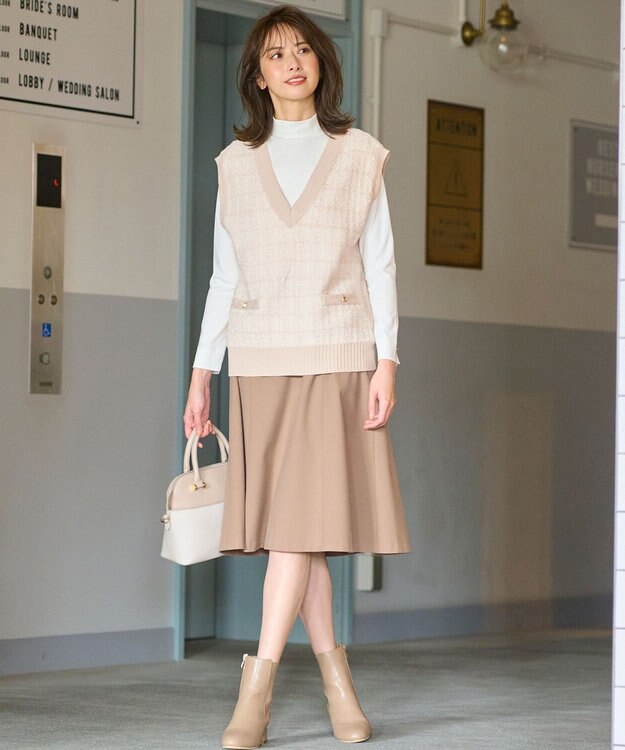 ANY SIS 【洗える】ツイードニット ベスト アイボリー×ベージュ