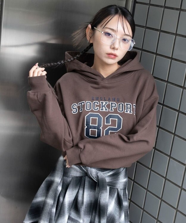 WEGO ロゴショートプルパーカー ブラウン