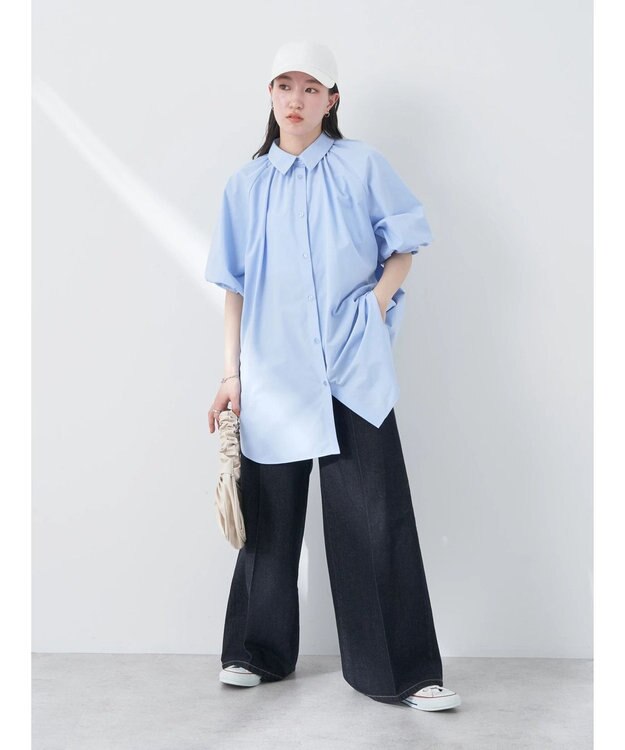 earth music&ecology パフスリーブチュニックブラウス Sax